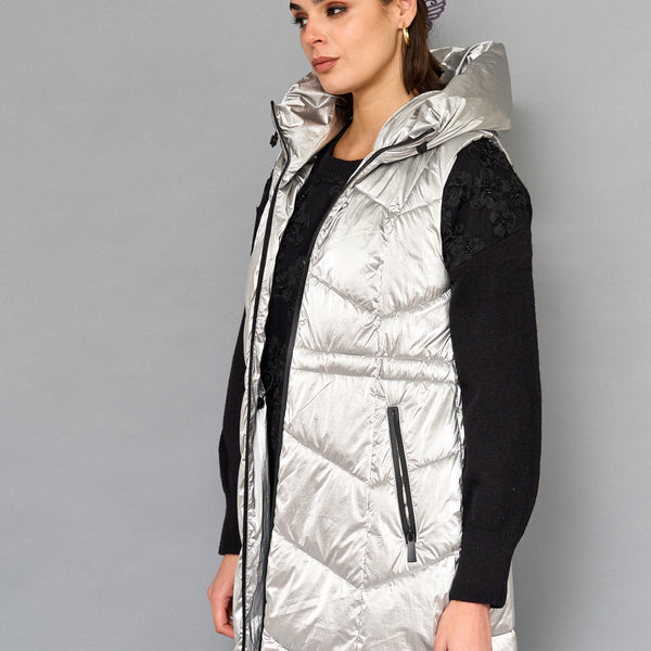 Parka Sin Mangas Plateado Metálico