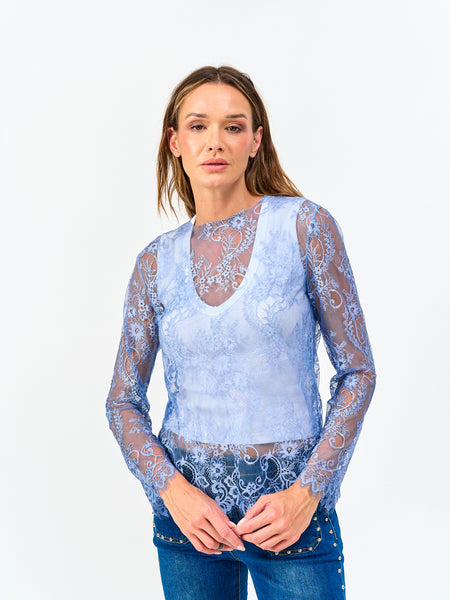 Polera Encaje Skyblue