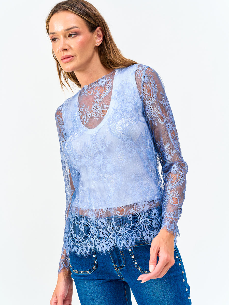 Polera Encaje Skyblue