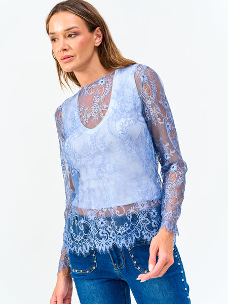 Polera Encaje Skyblue