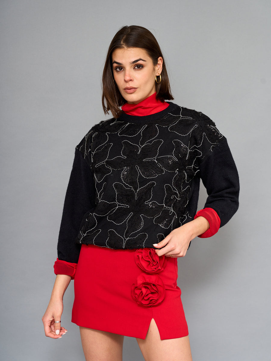 Sweater Floral Negro