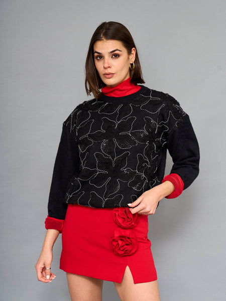 Sweater Floral Negro