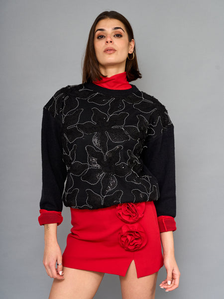 Sweater Floral Negro