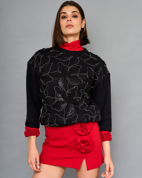 Sweater Floral Negro