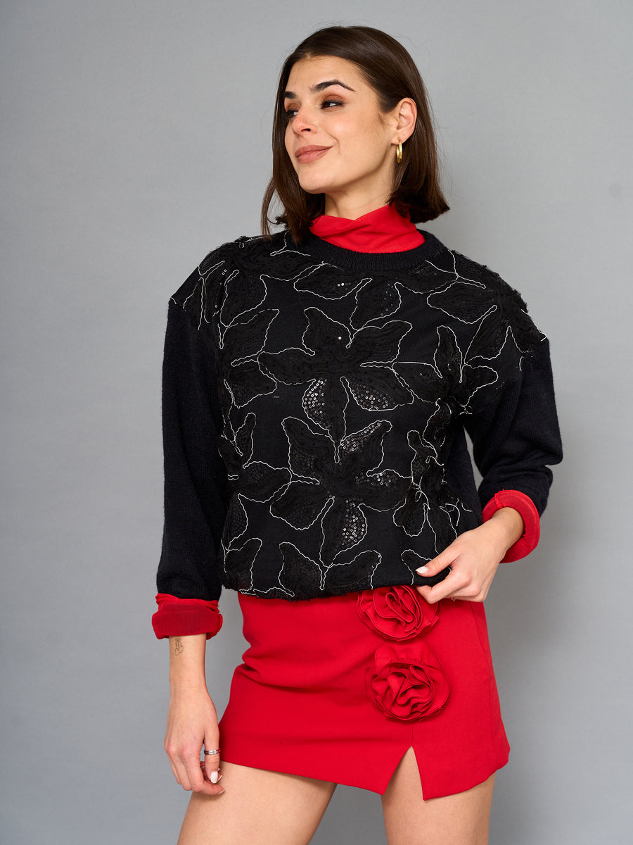 Sweater Floral Negro