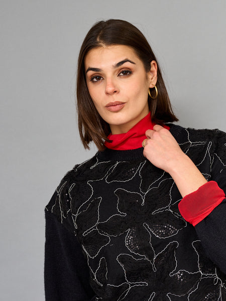 Sweater Floral Negro