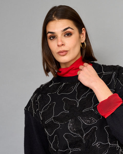 Sweater Floral Negro