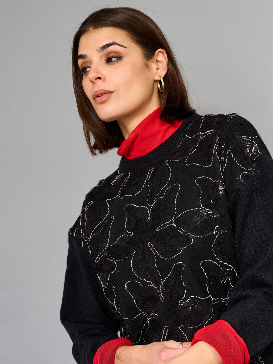 Sweater Floral Negro