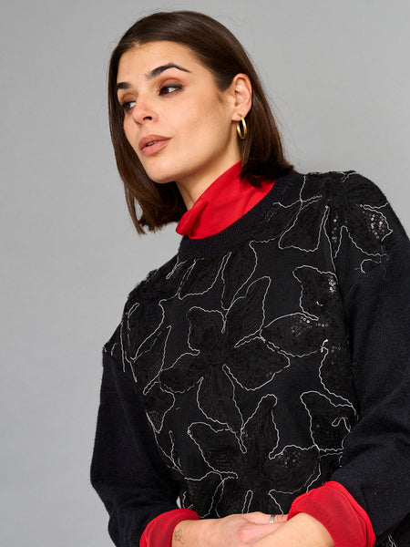 Sweater Floral Negro