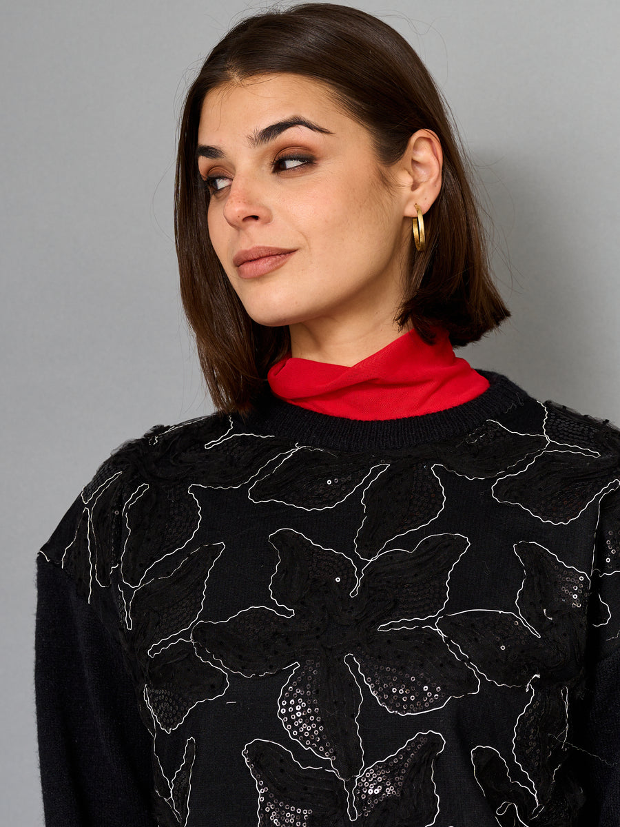 Sweater Floral Negro