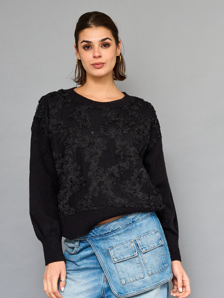 Sweater Con Relieve Negro