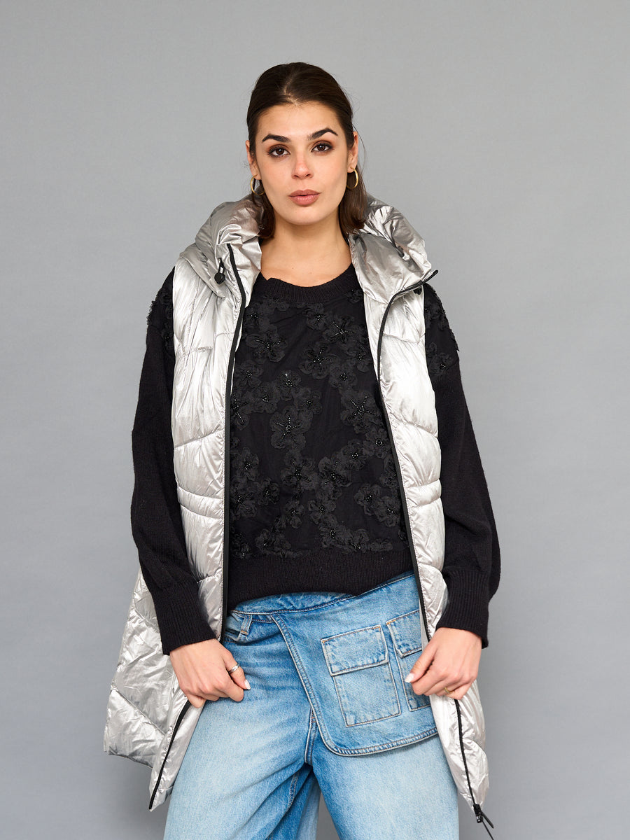 Parka Sin Mangas Plateado Metálico