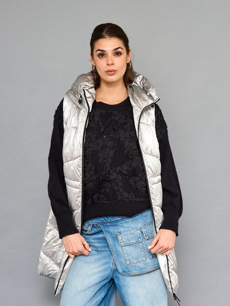 Parka Sin Mangas Plateado Metálico