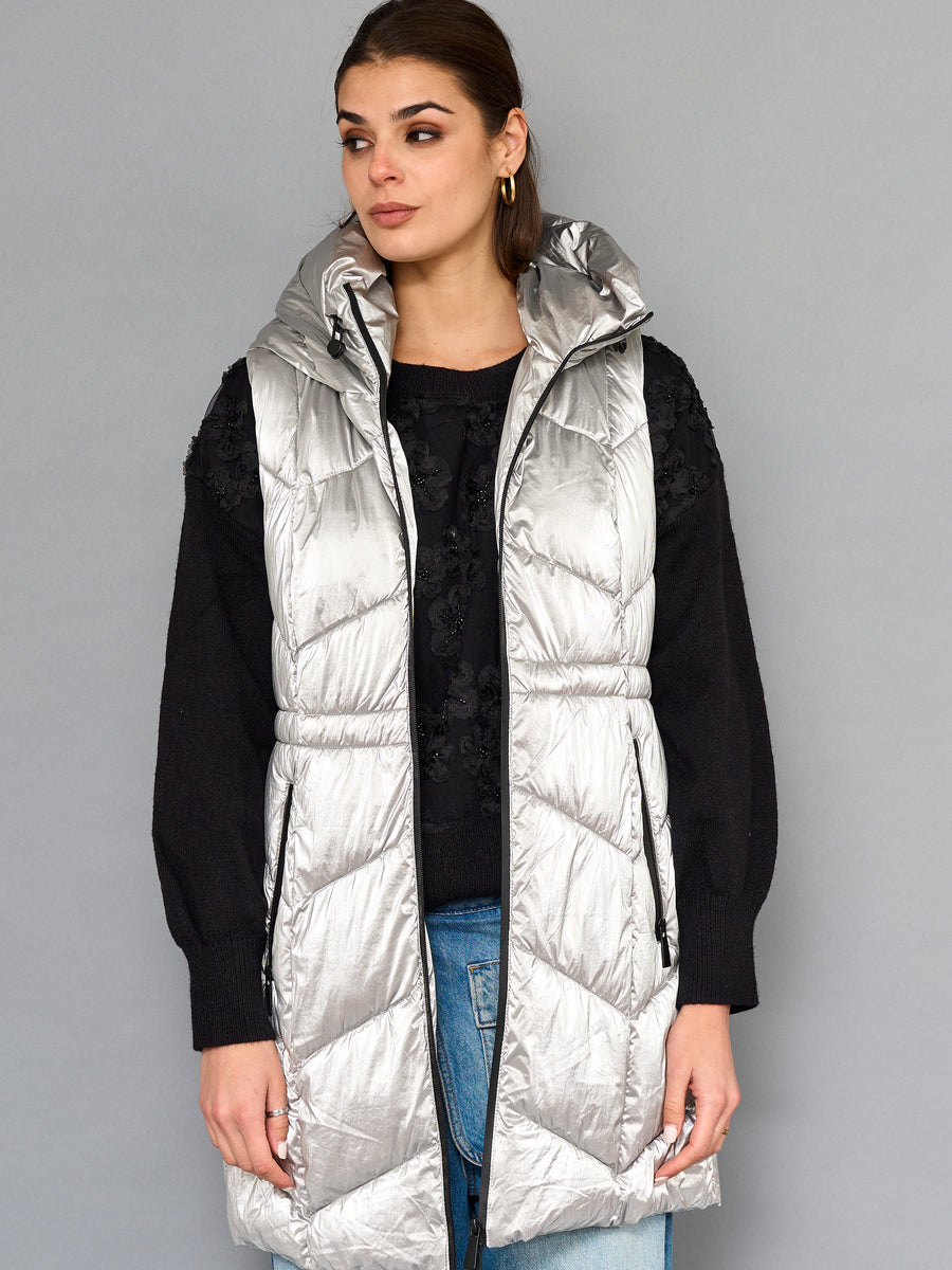Parka Sin Mangas Plateado Metálico