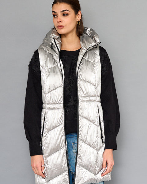 Parka Sin Mangas Plateado Metálico