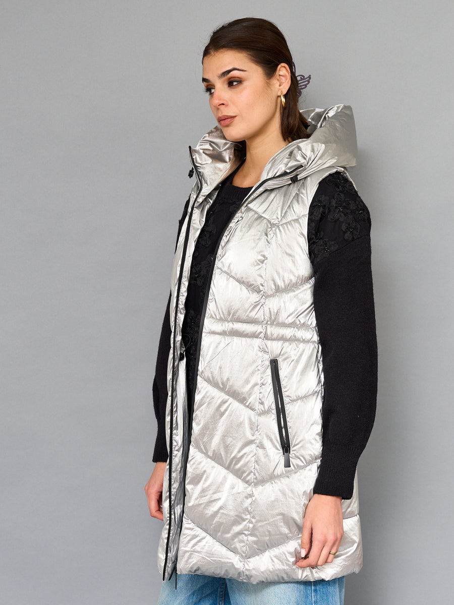 Parka Sin Mangas Plateado Metálico