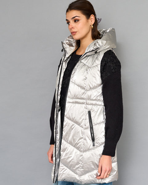 Parka Sin Mangas Plateado Metálico