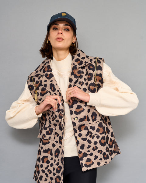 Gilet Print Leopardo Beige