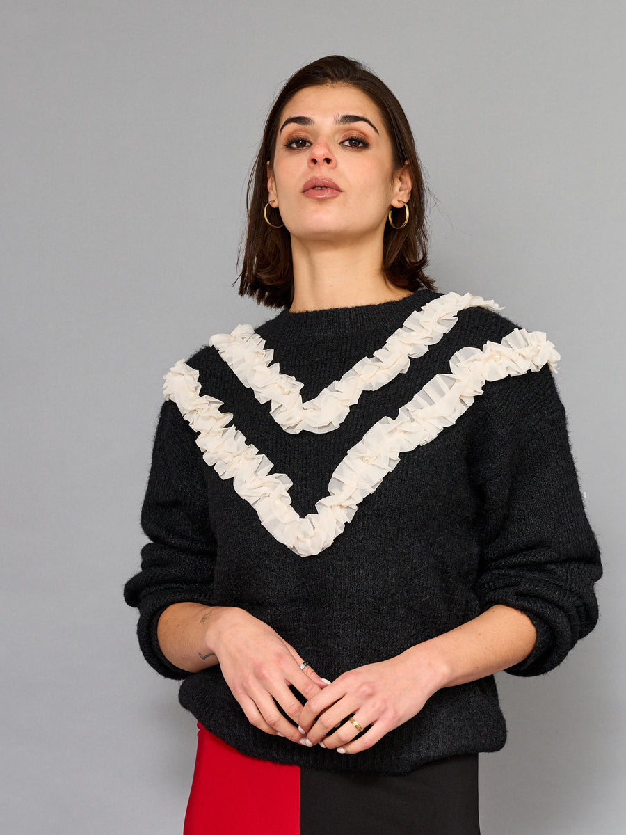 Sweater Vuelos Con Perlas