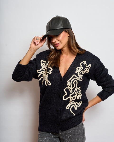 Cardigan Aplicación Black