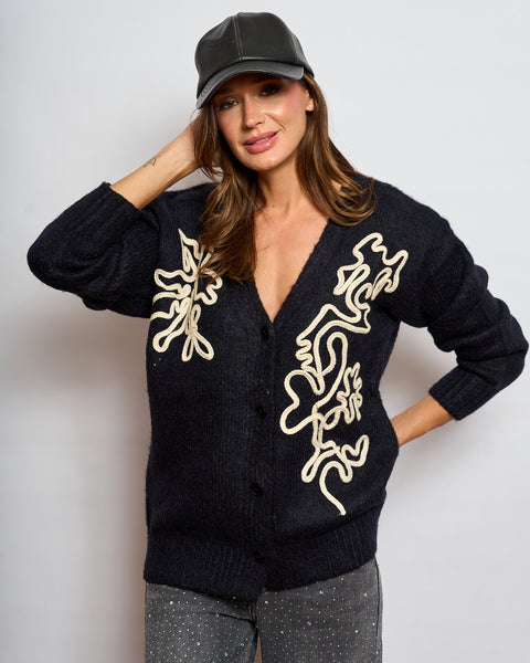 Cardigan Aplicación Black